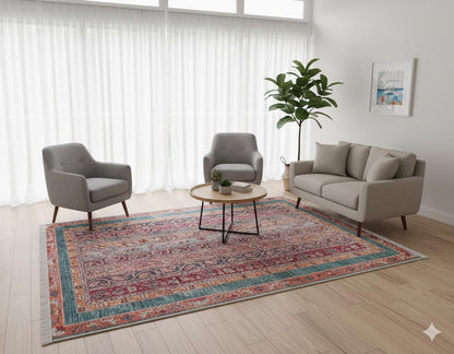 Vintage Red oriental Rug: Washable Living Room Carpet