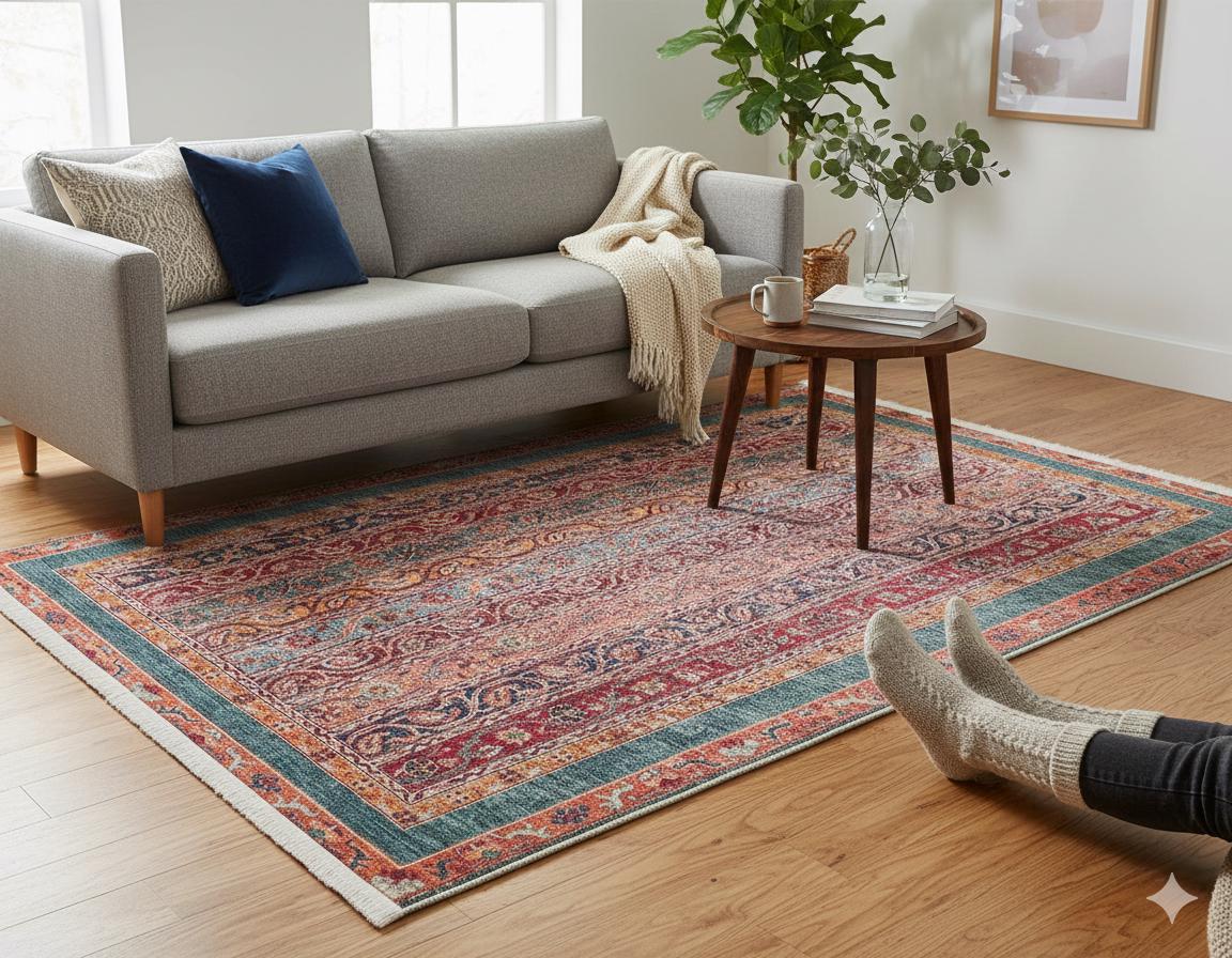 Vintage Red oriental Rug: Washable Living Room Carpet