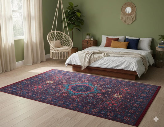 Vintage Red Oriental Mamluk Rug: Washable Red Area Carpet with Tassels