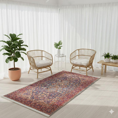 Red Vintage oriental Rug: Classic Washable Rug with Tassels