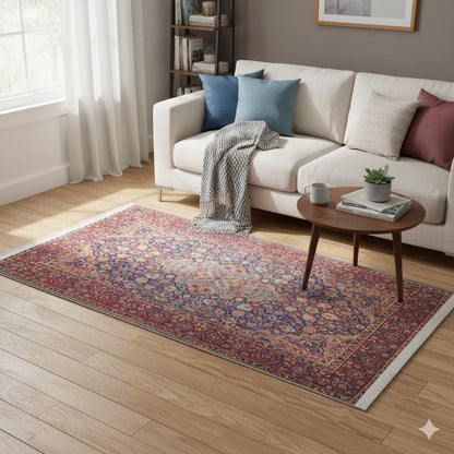 Red Vintage oriental Rug: Classic Washable Rug with Tassels