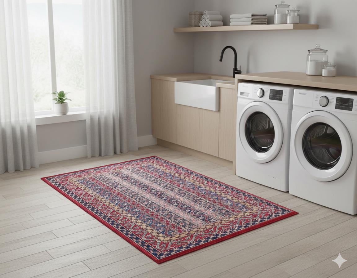 Red Vintage oriental Rug: Washable Red Accent Carpet