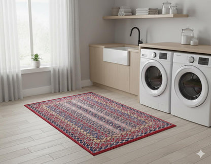 Red Vintage oriental Rug: Washable Red Accent Carpet