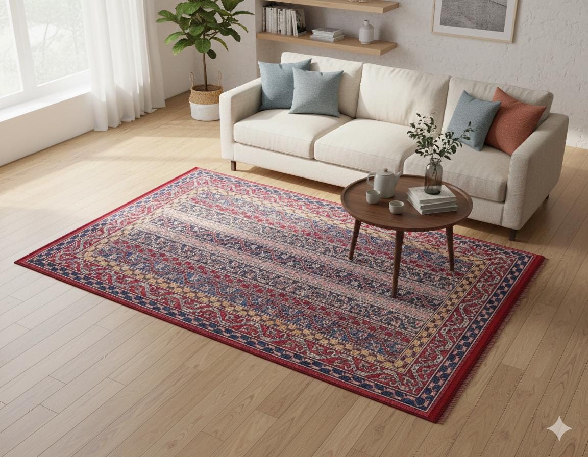 Red Vintage oriental Rug: Washable Red Accent Carpet