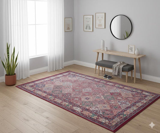 Red oriental Kazak Rug: Classic Vintage Washable Carpet