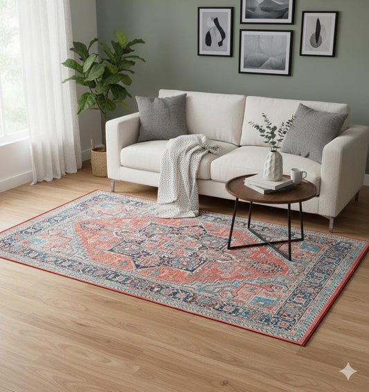 Red Vintage Oriental Rug: Classic Washable Rug with Tassels