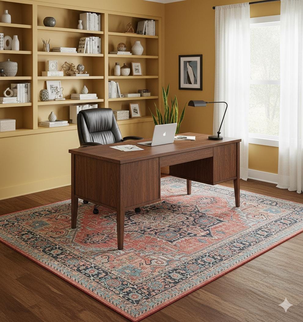 Red Vintage Oriental Rug: Classic Washable Rug with Tassels