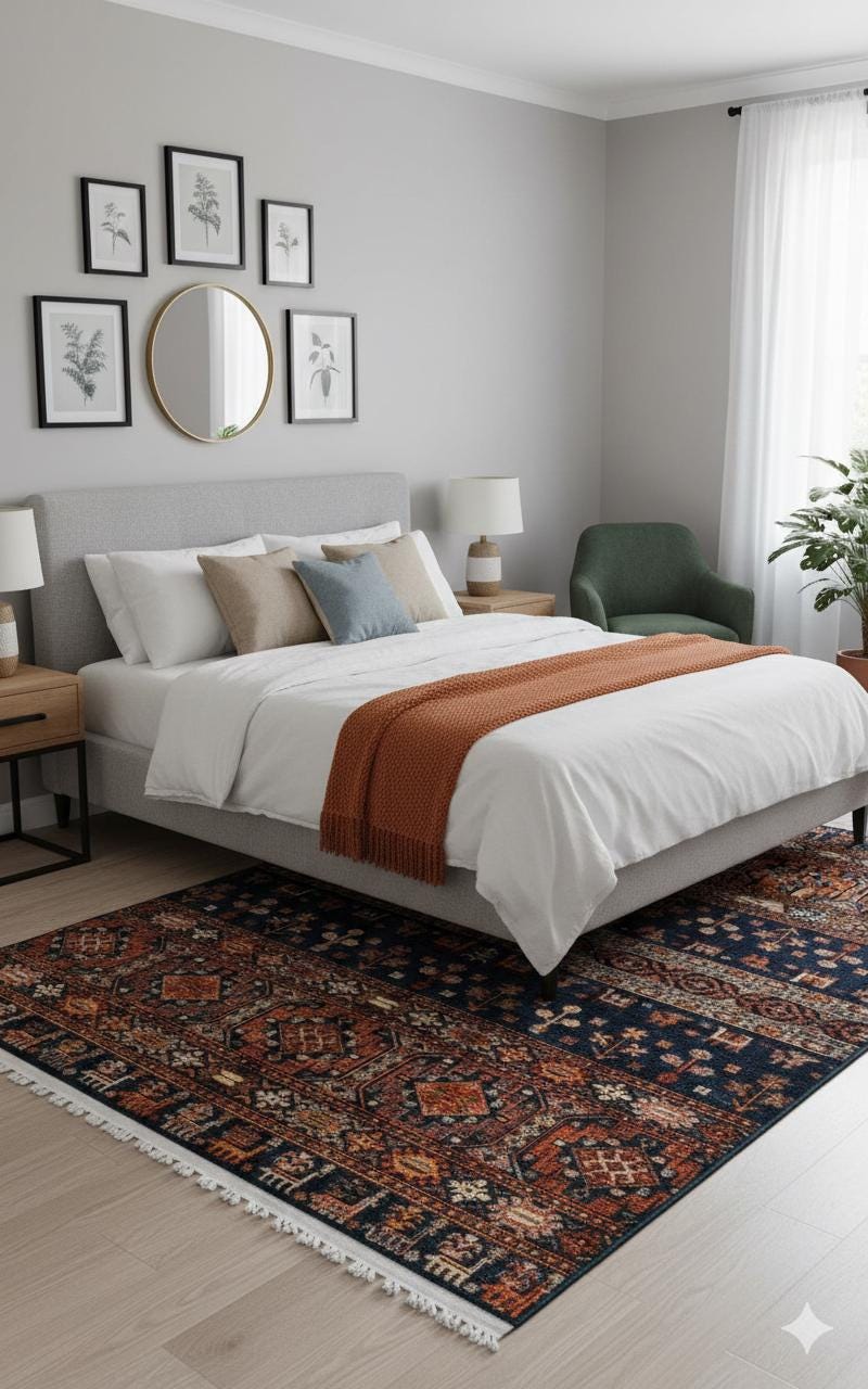 Blue Vintage Orienatl Rug: Classic Washable Rug with Tassels