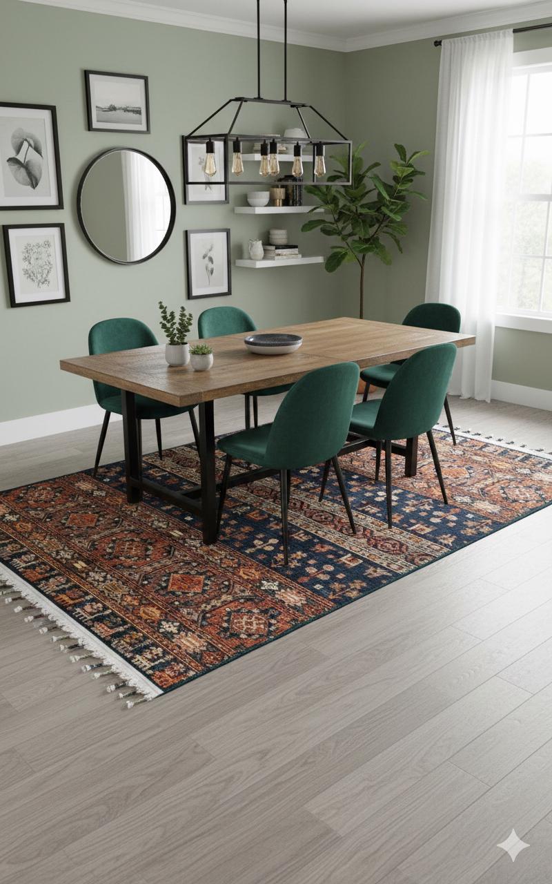 Blue Vintage Orienatl Rug: Classic Washable Rug with Tassels