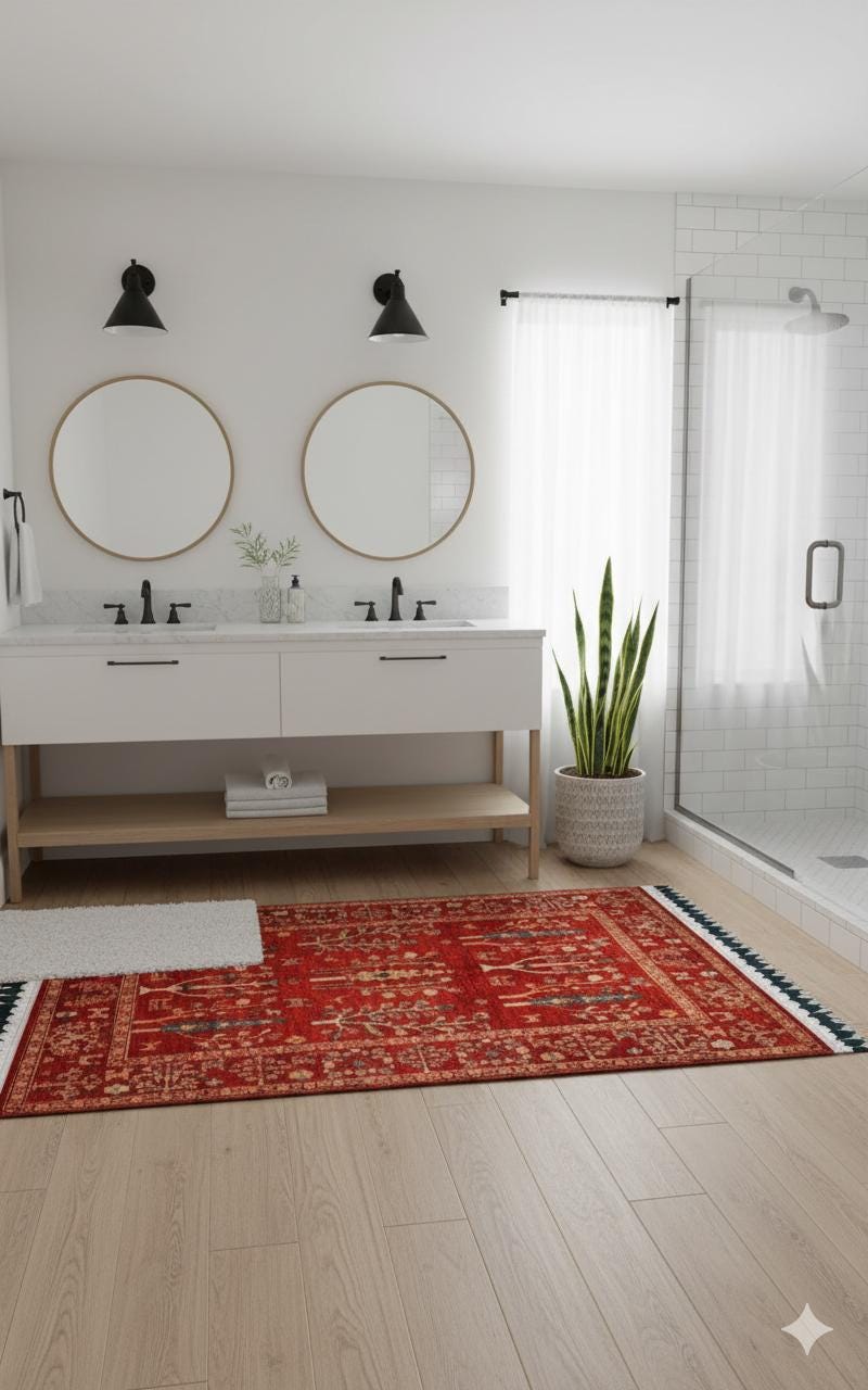 Red Vintage Rug: Classic Washable Rug with Tassels