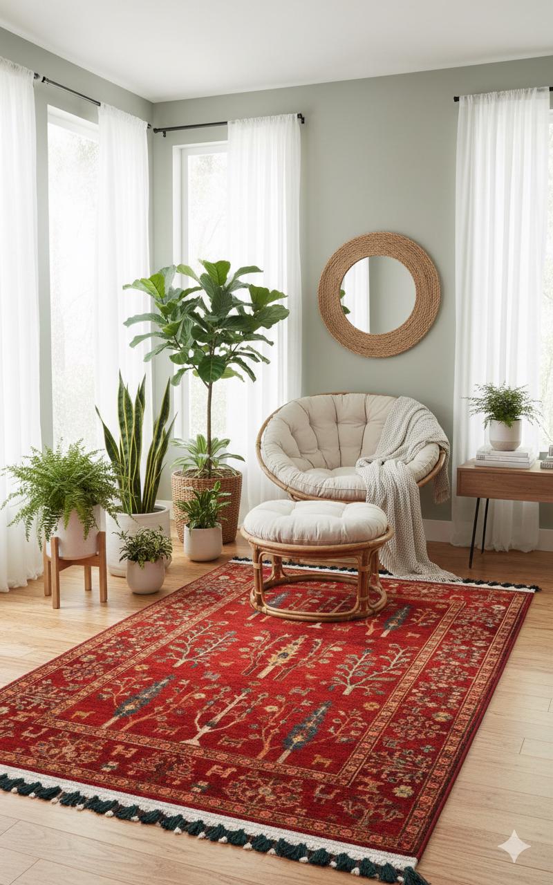 Red Vintage Rug: Classic Washable Rug with Tassels