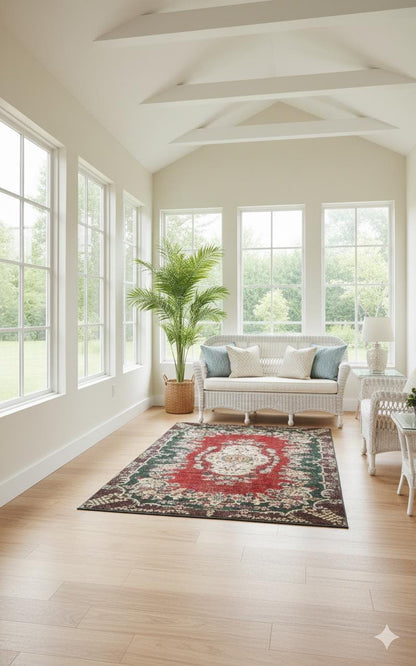 Red Vintage oriental Rug: Classic Washable Rug with Tassels
