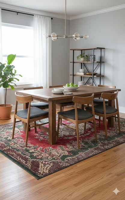 Red Vintage oriental Rug: Classic Washable Rug with Tassels