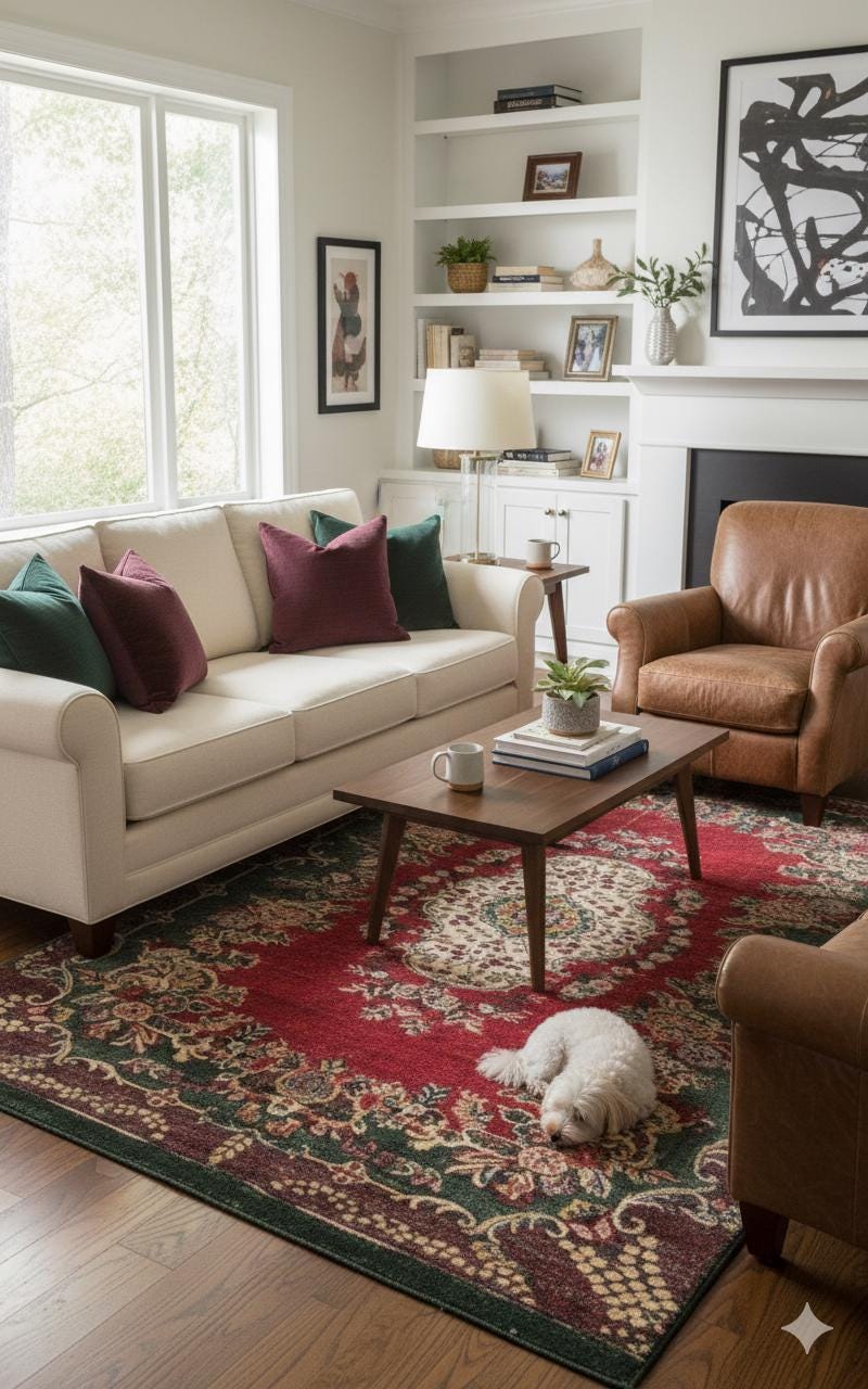 Red Vintage oriental Rug: Classic Washable Rug with Tassels