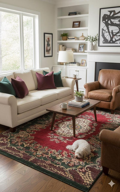 Red Vintage oriental Rug: Classic Washable Rug with Tassels