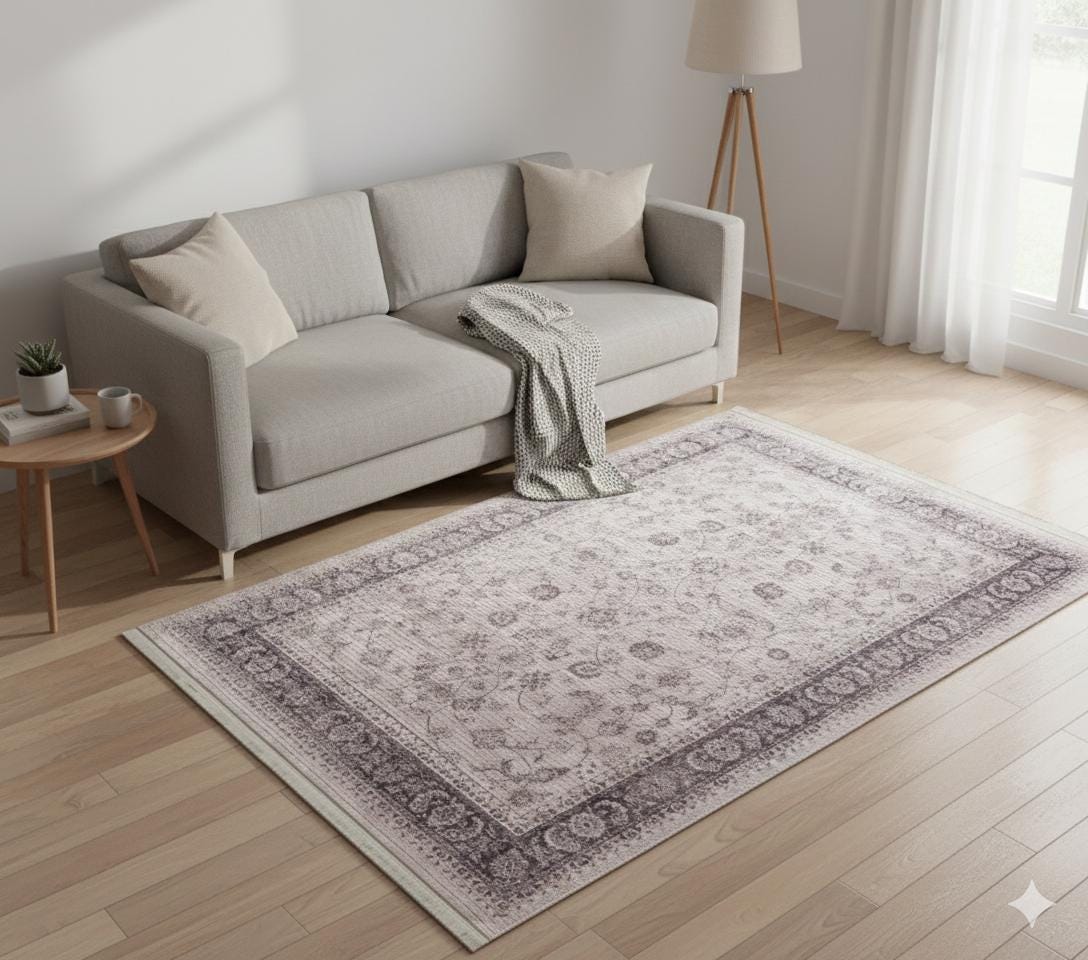 Beige Turkish Rug – Soft Vintage washable Area Carpet