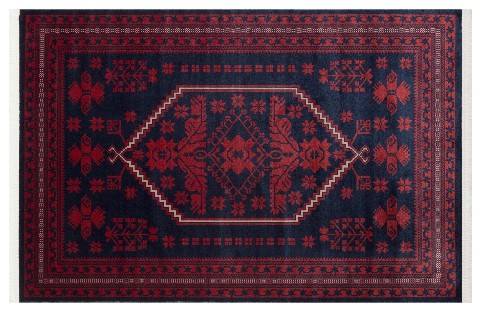 Red Vintage Oriental Afghan Rug: Washable Red Carpet with Tassels