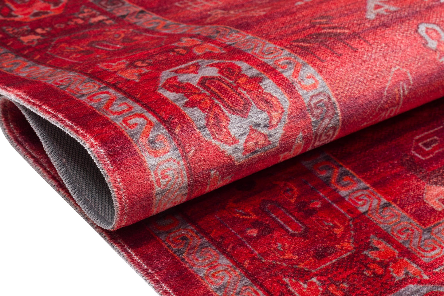 Red Vintage Oriental Afghan Rug: Washable Red Carpet with Tassels