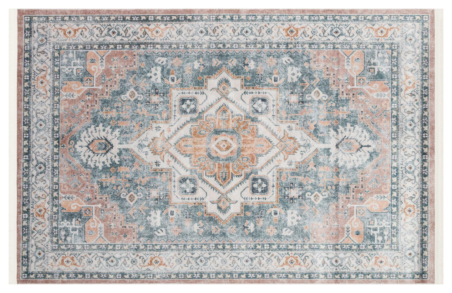 Blue Vintage Oriental Classic Rug: Washable Blue Carpet with Tassels