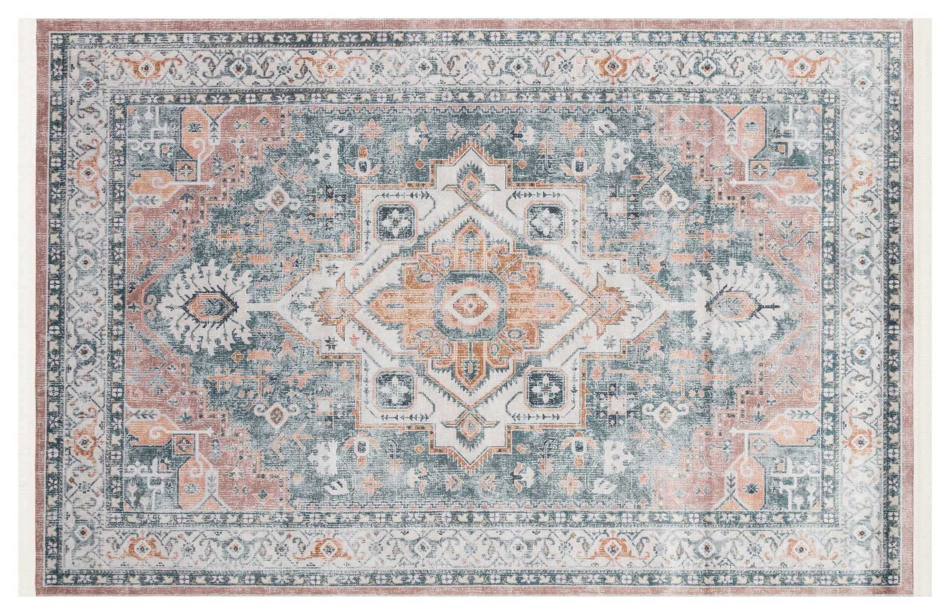 Blue Vintage Oriental Classic Rug: Washable Blue Carpet with Tassels