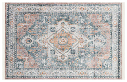 Blue Vintage Oriental Classic Rug: Washable Blue Carpet with Tassels