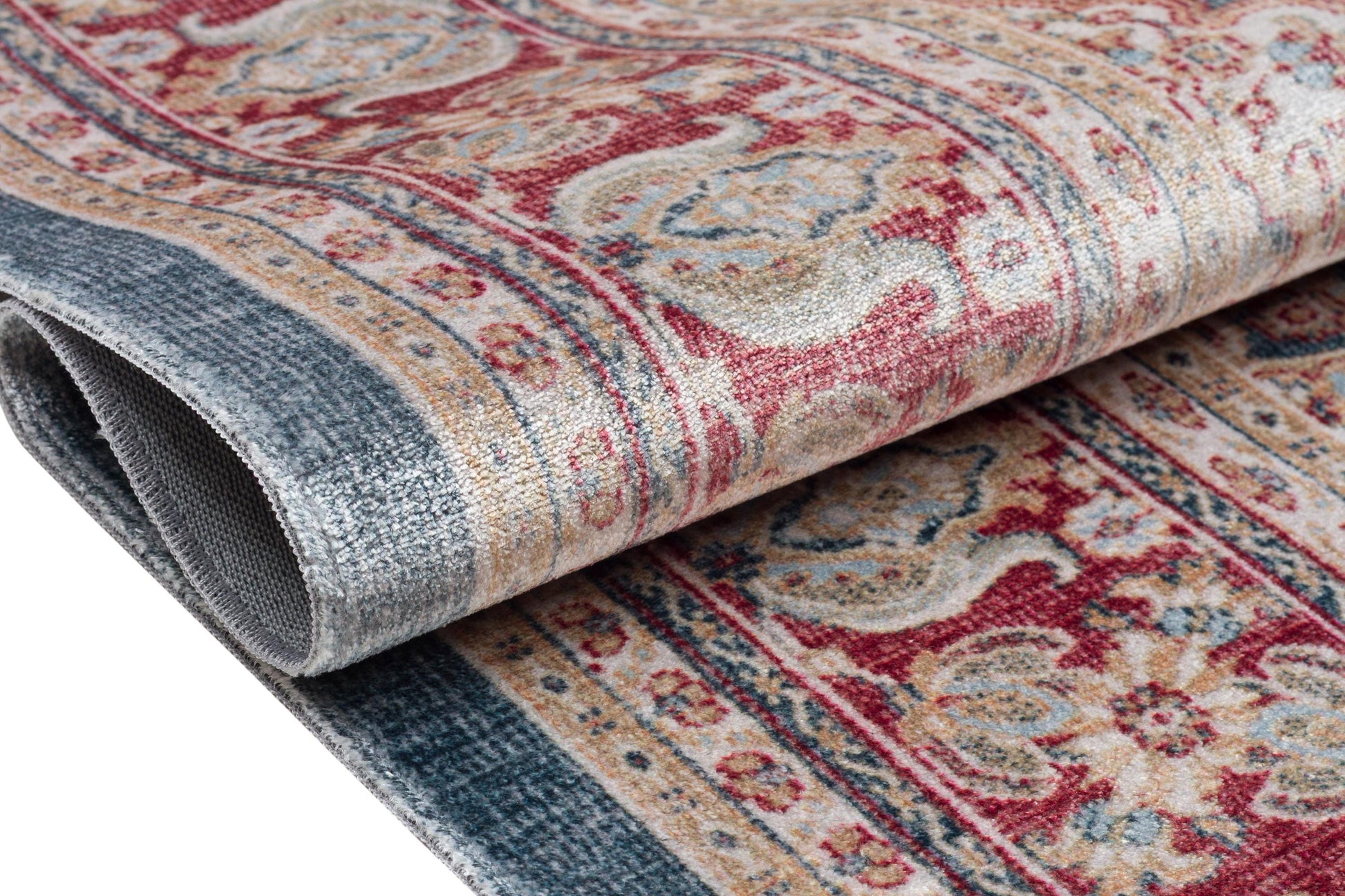 Blue Vintage Oriental Classic Rug: Washable Blue Carpet with Tassels