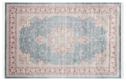 Blue Vintage Oriental Classic Rug: Washable Blue Carpet with Tassels