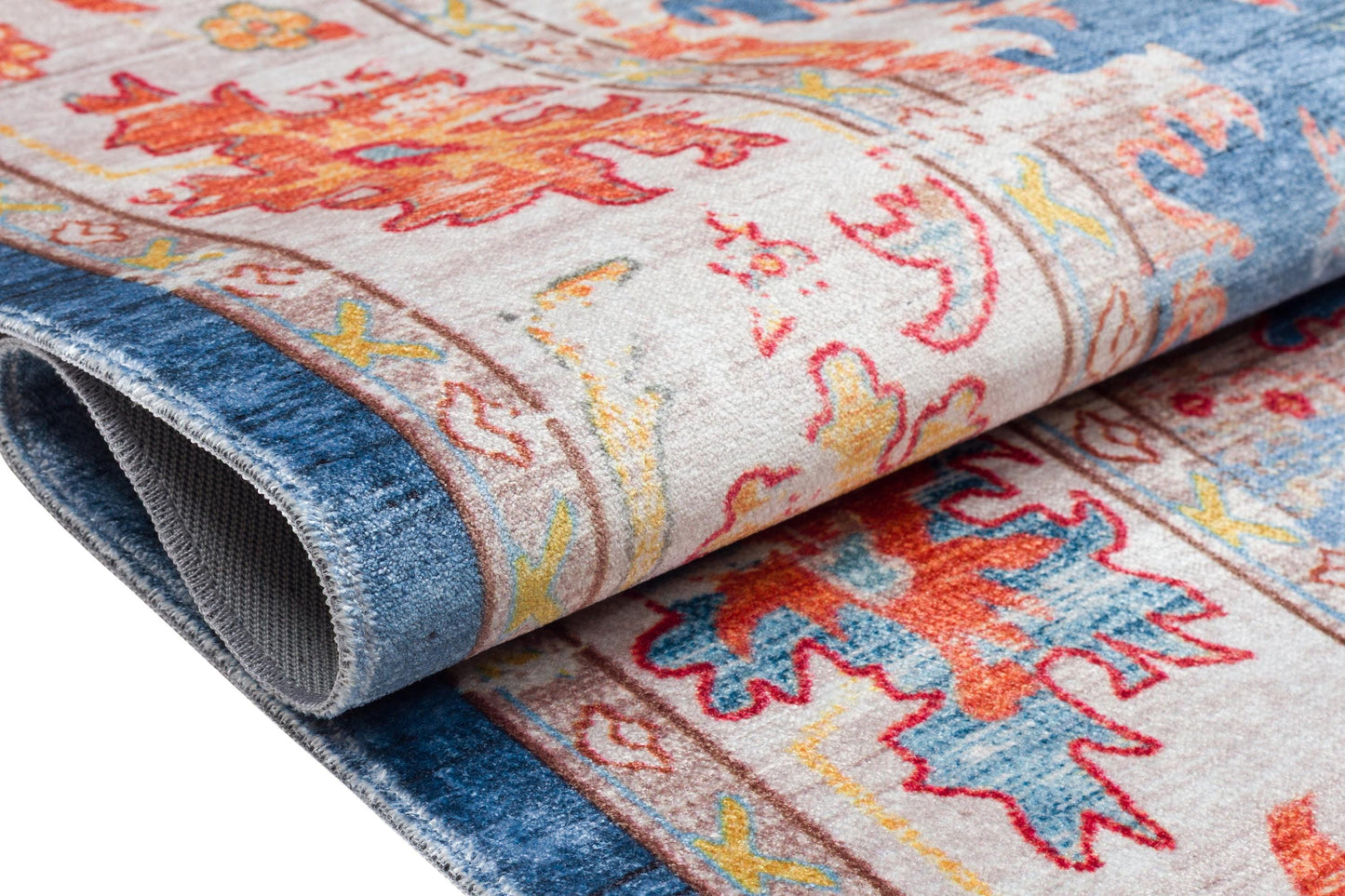 Blue Vintage Oriental Classic Rug: Washable Blue Oushak Carpet with Tassels