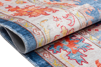 Blue Vintage Oriental Classic Rug: Washable Blue Oushak Carpet with Tassels