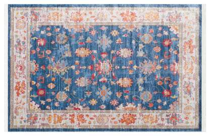 Blue Vintage Oriental Classic Rug: Washable Blue Oushak Carpet with Tassels