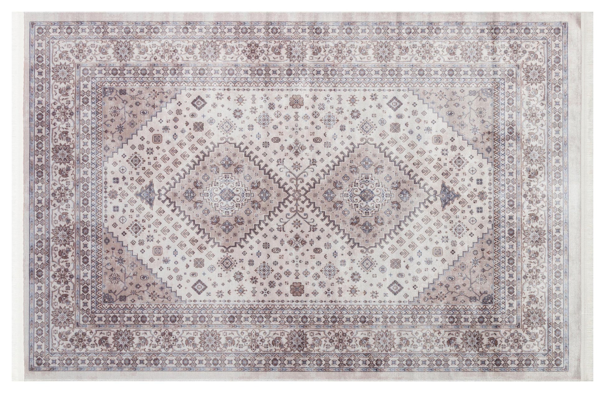 Beige Vintage Oriental Classic Rug: Washable Beige Oushak Carpet with Tassels