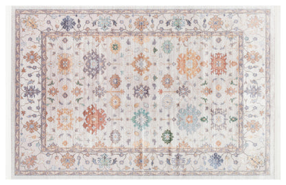 Beige Vintage Oriental Classic Rug: Washable Beige Oushak Carpet with Tassels