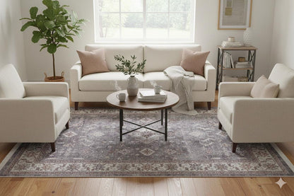 Beige Vintage Oriental Classic Rug: Washable Beige Oushak Carpet with Tassels