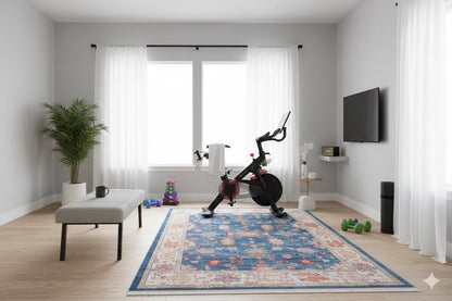 Blue Vintage Oriental Classic Rug: Washable Blue Oushak Carpet with Tassels