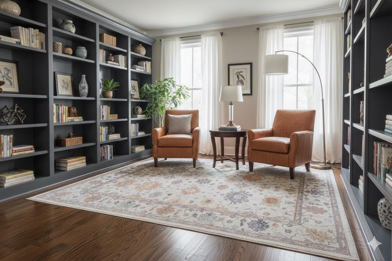Beige Vintage Oriental Classic Rug: Washable Beige Oushak Carpet with Tassels