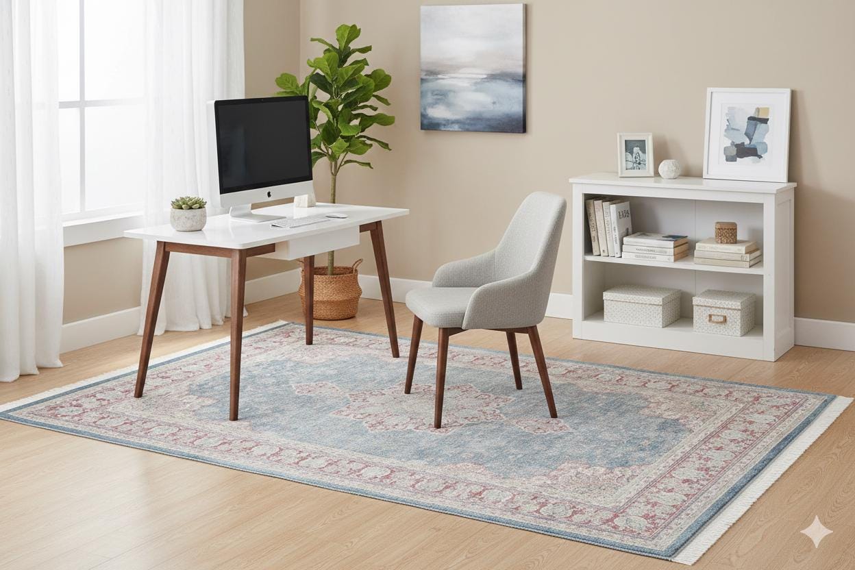 Blue Vintage Oriental Classic Rug: Washable Blue Carpet with Tassels