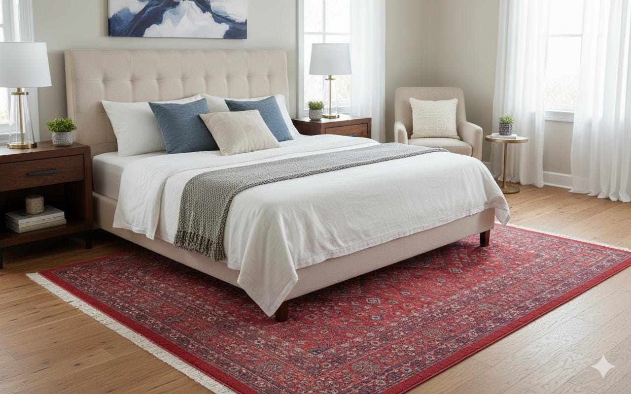 Red Vintage Oriental Afghan Rug: Washable Red Carpet with Tassels