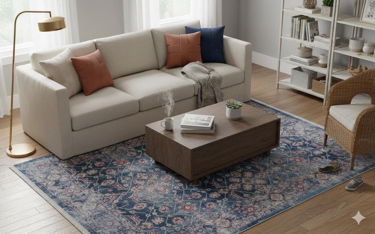 Blue Vintage Oriental Classic Rug: Washable Blue Carpet with Tassels