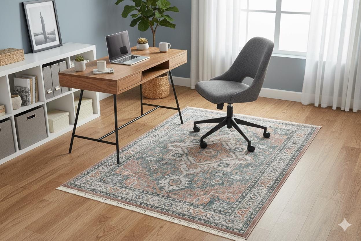 Blue Vintage Oriental Classic Rug: Washable Blue Carpet with Tassels