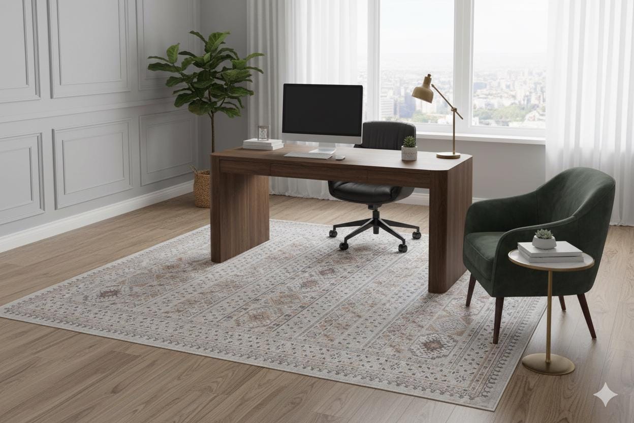 Beige Vintage Oriental Classic Rug: Washable Beige Oushak Carpet with Tassels