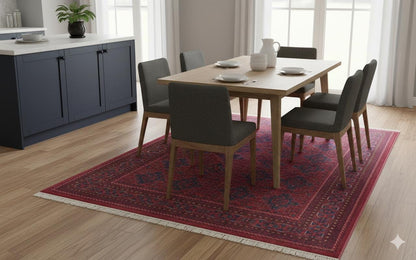 Red Vintage Oriental Afghan Rug: Washable Red Carpet with Tassels