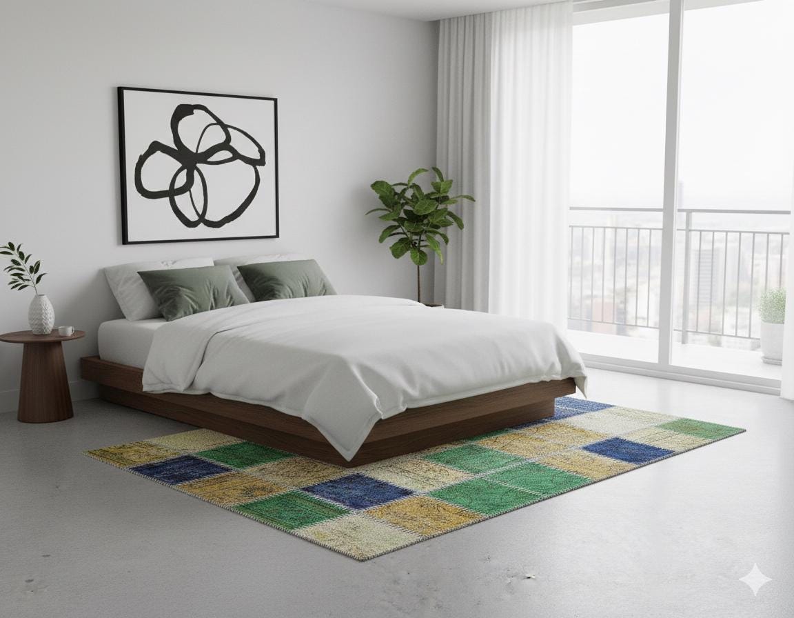 Handmade Wool Patchwork Rug: Bohemian Turkish Area Rug (3.9x5.7 ft)