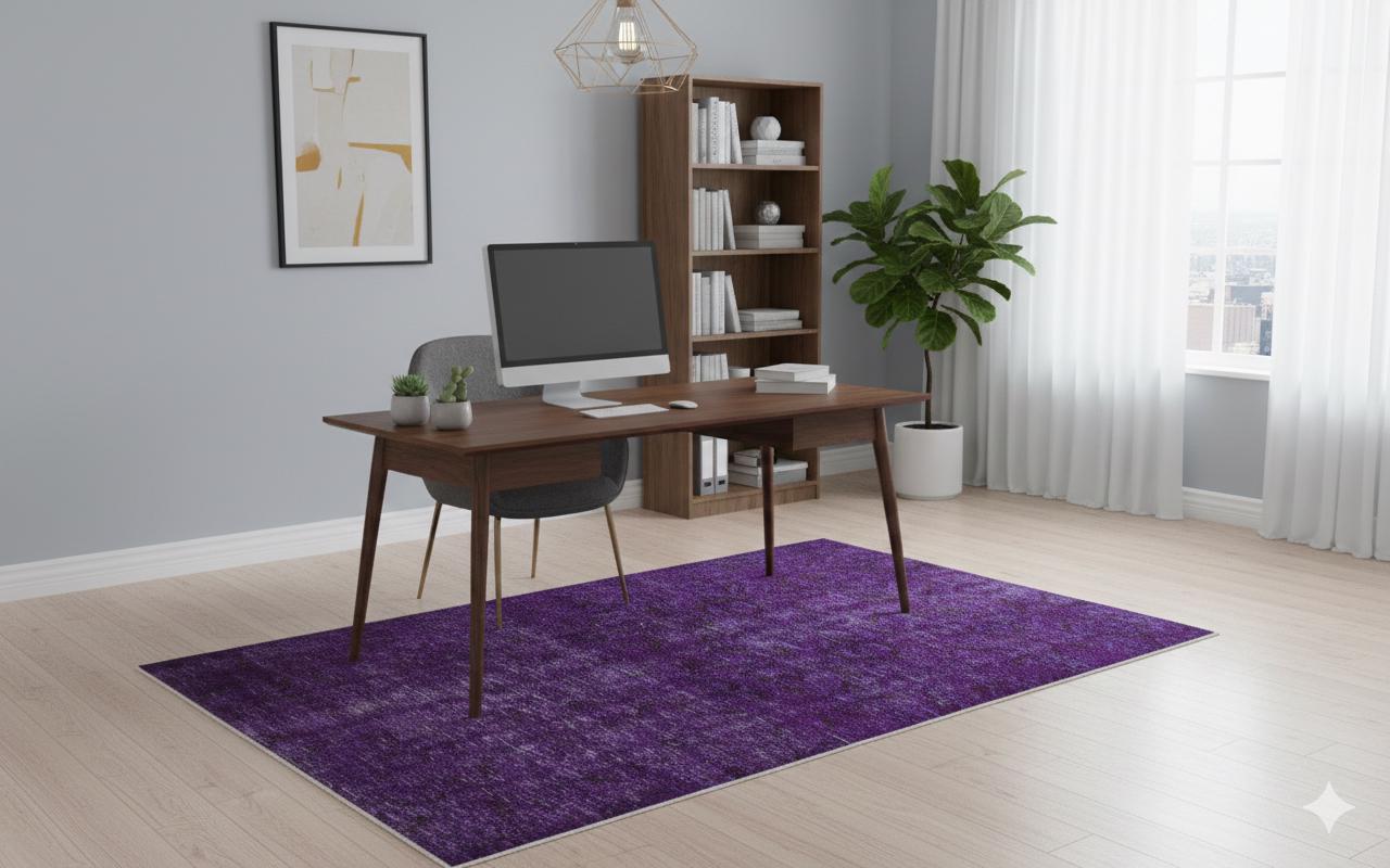 Vintage Purple Wool Rug (4'9''x8' ft): Handmade Eclectic Turkish Carpet