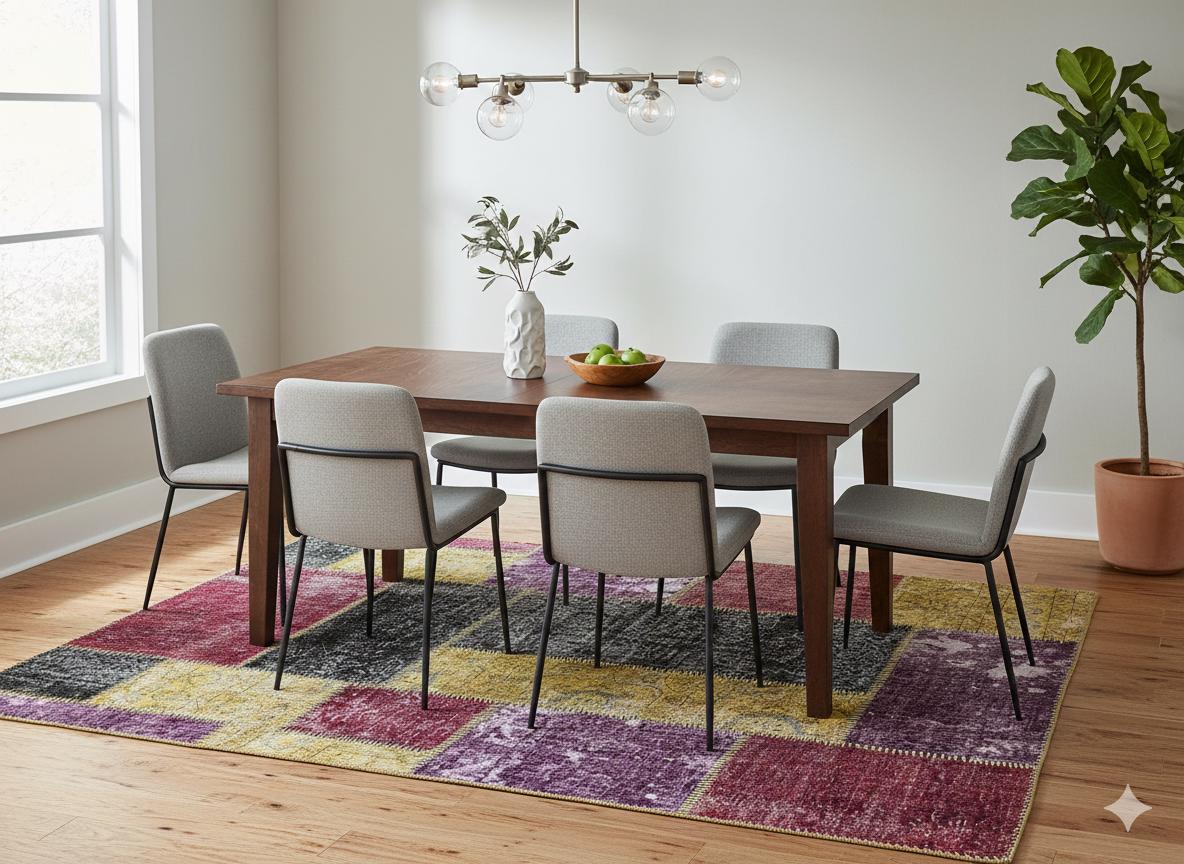 Handmade Wool Patchwork Turkish Rug: Bohemian Area Rug (5.6x7.9 ft)
