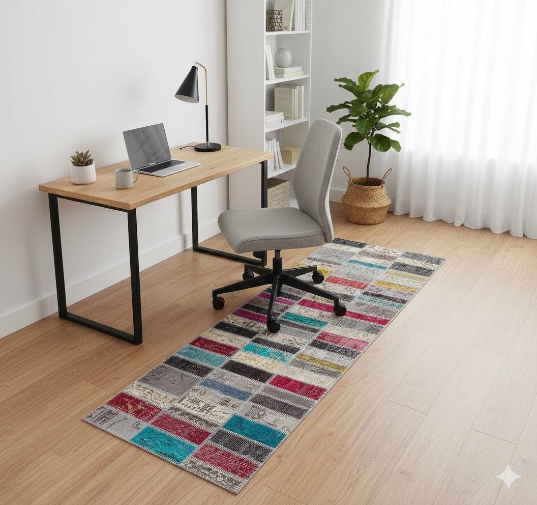 Handmade Wool Patchwork Turkish Rug: Bohemian Runner (3.3x9.5 ft)