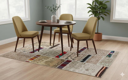 Handmade Wool Patchwork Turkish Rug - Bohemian Area Rug (4.10x6.6 ft)