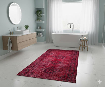 Vintage Turkish Wool Rug: 4'x13' Red Anatolian Area Rug