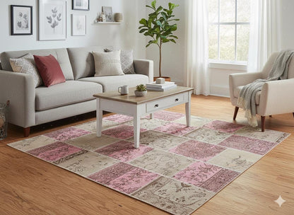 Handmade Turkish Patchwork Rug: Bohemian Wool Area Rug (6.6x9.4 ft)