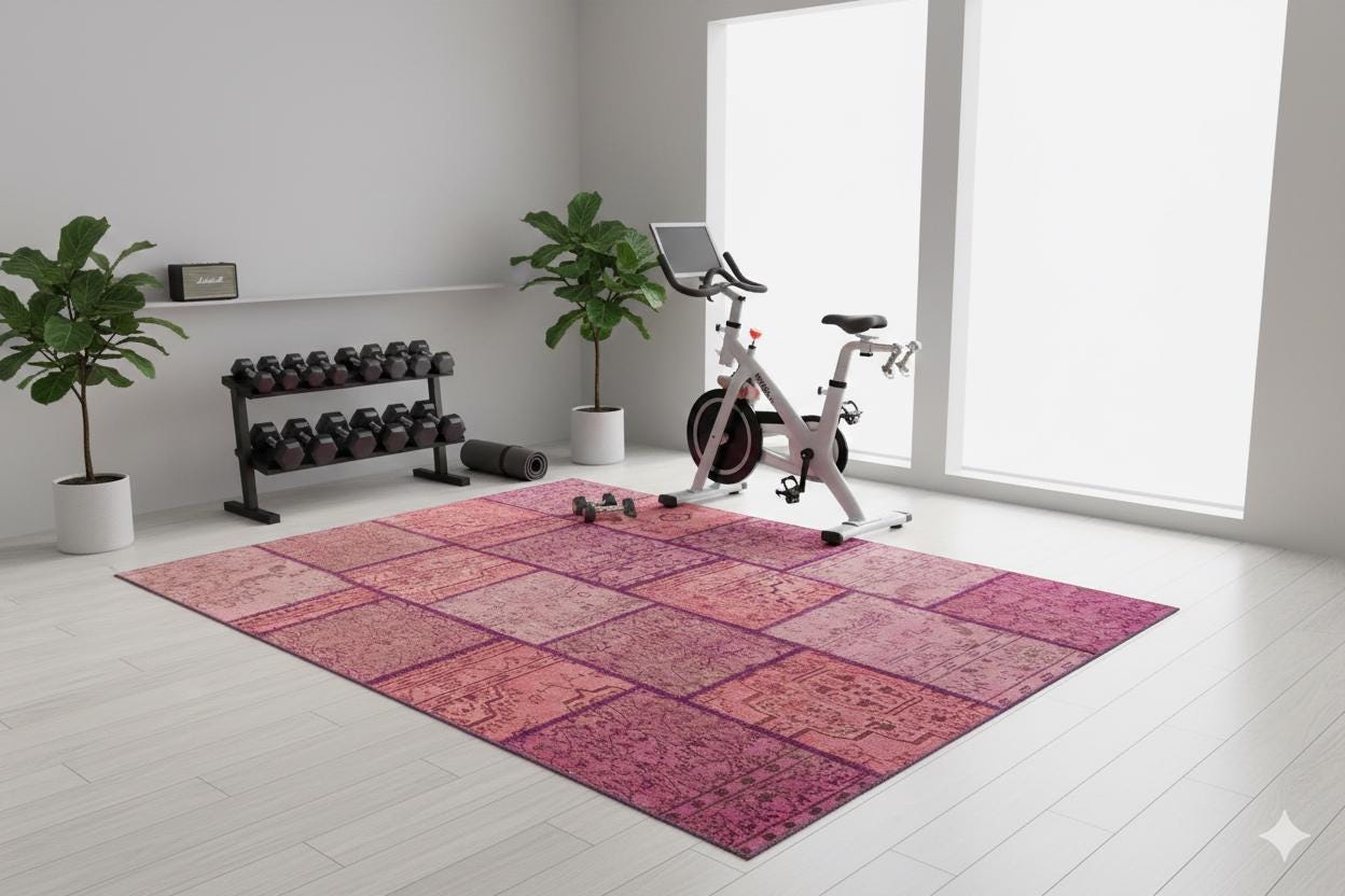 Handmade Wool Patchwork Rug: Bohemian Pink Anatolian Rug (5.9x8.5 ft)