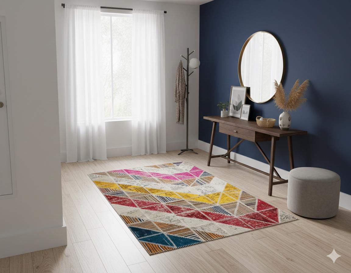 Handmade Patchwork Turkish Rug: Bohemian Wool Area Rug (5.6x7.9 ft)